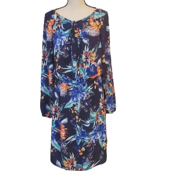 Ava & Viv Navy Multi-Color Floral Long Sleeve Dress, Size 1X - Picture 3 of 16